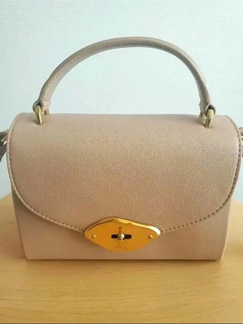Mulberry Blush Beige Mini Top-Handle Bag with Gold Hardware
